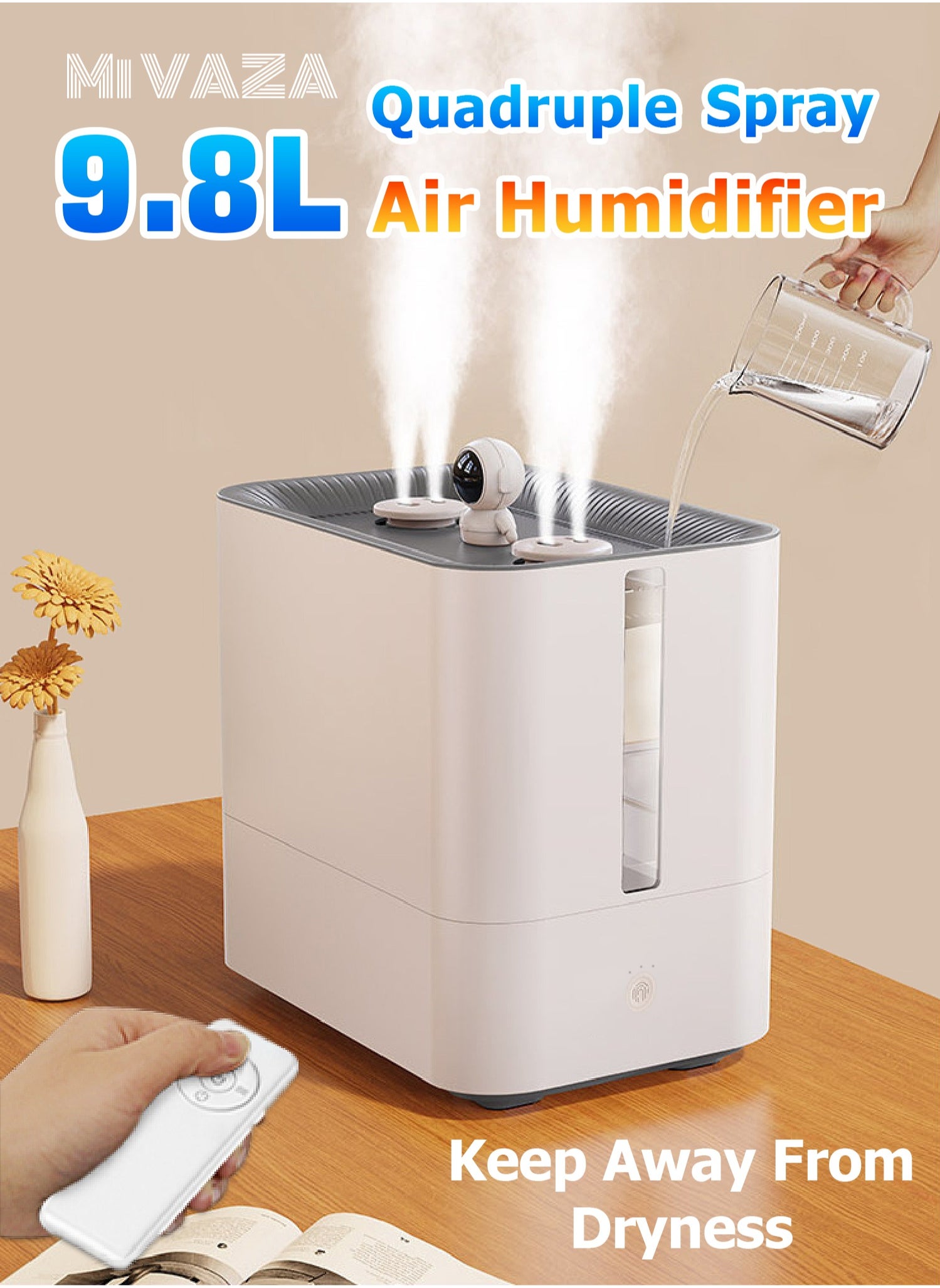 9.8L Quadruple Spray Air Humidifier - Large Capacity Essential Oil Diffuser - Moisturizing Machine - Fragrance Diffuser - Remote Control 