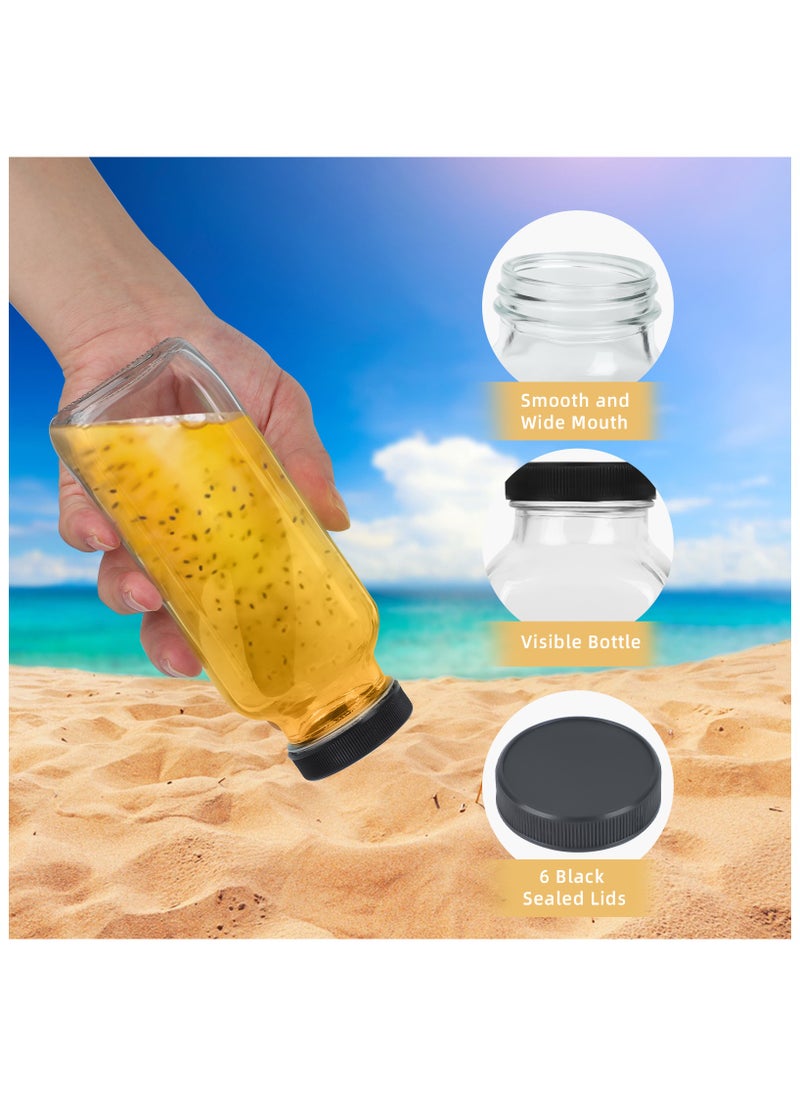 SKYLINK - 6Pack 16oz Glass Juice Bottles with Lids – Reusable Drinking Containers for Juice, Smoothies, Water, Iced Coffee – Includes 6 Glass Straws, 6 Airtight Lid, 6 Straw Lids, 1 Bottle Brush - Image 1