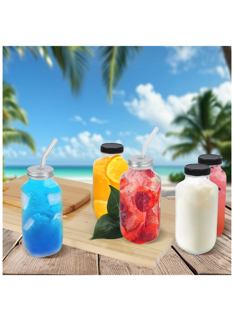 SKYLINK - 6Pack 16oz Glass Juice Bottles with Lids – Reusable Drinking Containers for Juice, Smoothies, Water, Iced Coffee – Includes 6 Glass Straws, 6 Airtight Lid, 6 Straw Lids, 1 Bottle Brush - Image 1