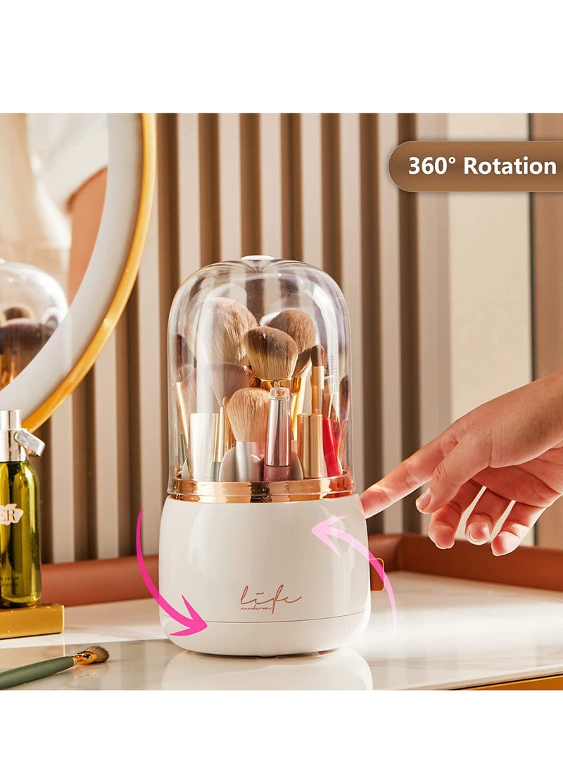 Sharpdo Makeup Brush Holder Organizer with Lid, Rotating Dustproof Make Up Brushes Container with Clear Acrylic Cover for Vanity,Bathroom,Countertop,Dresser - Image 1