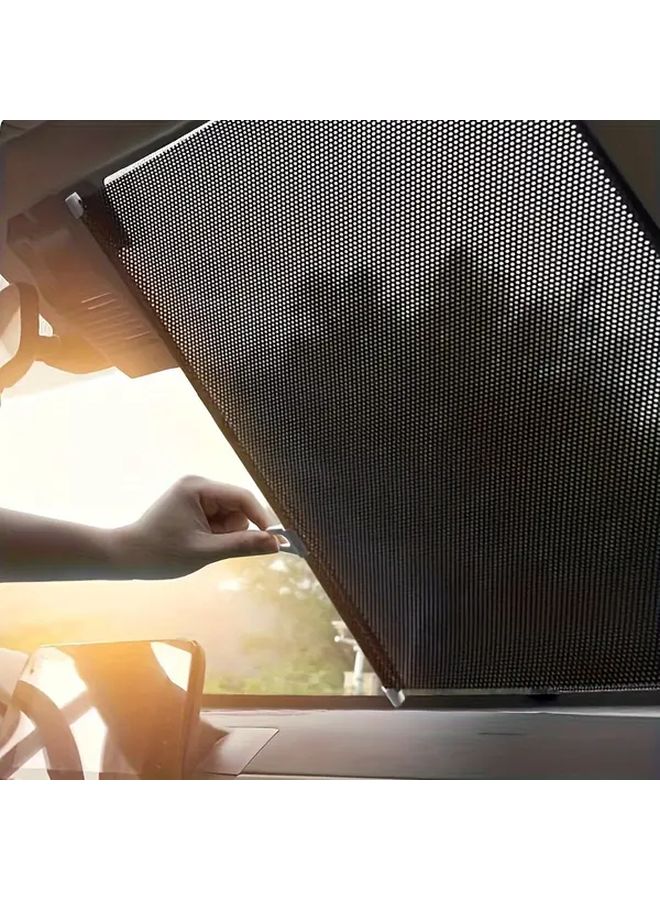 Automatic Retractable Car Windshield Sunshade Black Heat Insulating PVC Interior Cooler 1pc - Image 4