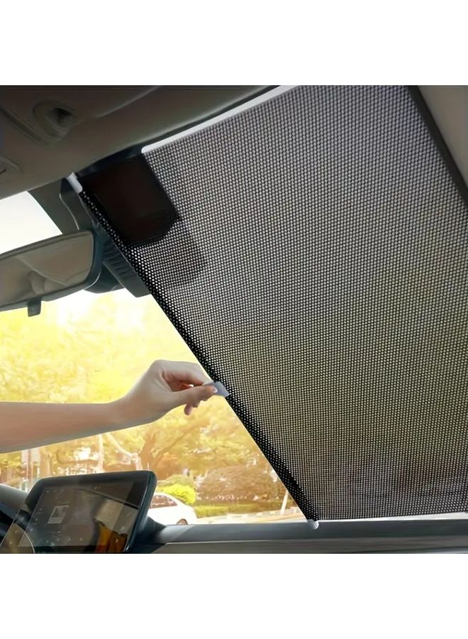 Automatic Retractable Car Windshield Sunshade Black Heat Insulating PVC Interior Cooler 1pc - Image 5