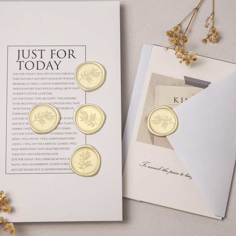 Pilloze 50Pcs Ivory White Self-Adhesive Wax Seal Stickers Wedding, Olive Branch Style Wax Seal Perfect for Wedding Invitation or Envelope Good Adhesion and Easy to Use - Image 3
