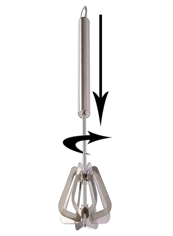 Dweezhet Stainless Steel Spring Mixi Egg, Lassi, Butter Milk Maker Mixer Hand Push Blender for Home Tool for Egg Beater, Kitchen Utensils for Blending, Whisking, Beating, Stirring, Silver - Image 2