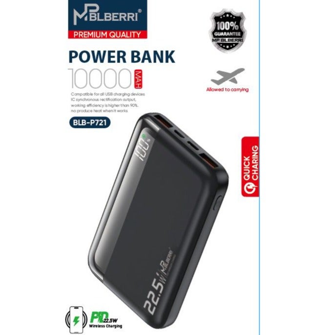 mpBLBERRI MP BLBERRI 10000mAh 22.5W PD Fast Charging Power Bank – Dual USB & Type-C Portable Charger with LED Display – BLB-P721 - Image 2