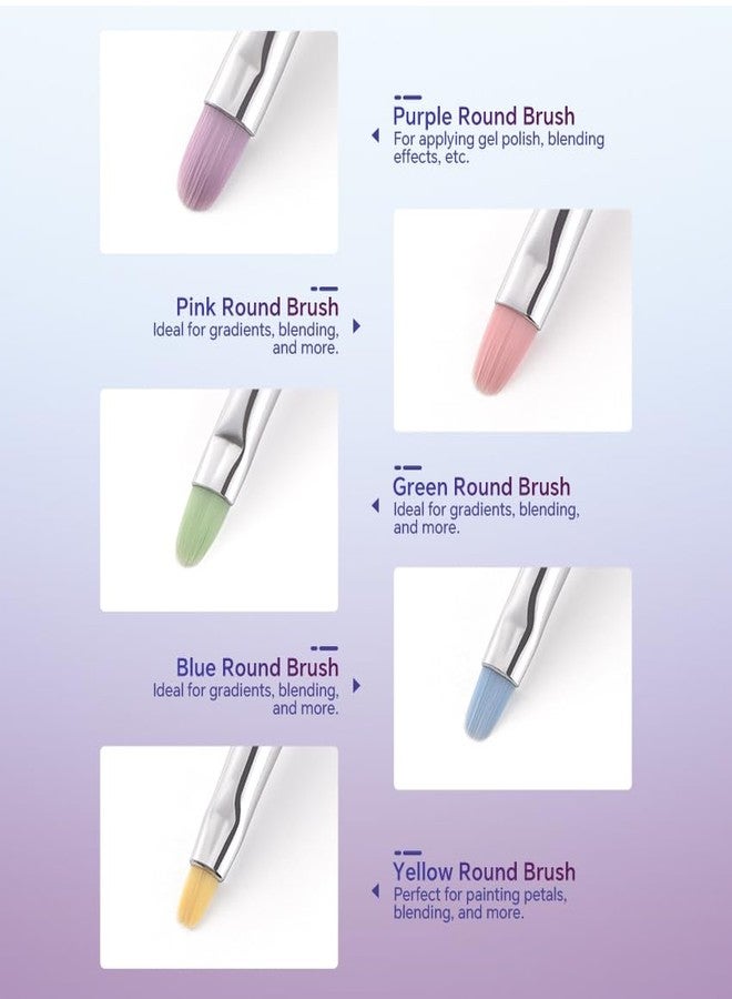 Rolabling Multi-color Nail Brush Set 5PCS Nylon Hair Nail Art Brushes with Stylish Acrylic Handle Round Head for Gel Polish & Acrylic Salon & Home Manicure Tools - Image 4