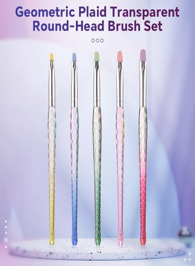 Rolabling Multi-color Nail Brush Set 5PCS Nylon Hair Nail Art Brushes with Stylish Acrylic Handle Round Head for Gel Polish & Acrylic Salon & Home Manicure Tools - Image 2