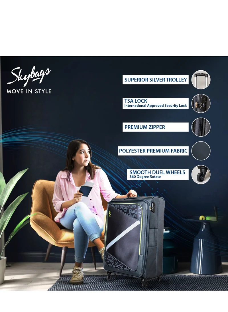 Skybags Spotlight Carry-on Luggage | Soft Sided 4W Str (E) | 360° 4 Wheels Polyester Spinner Trolley- Cabin-20 Inch| Grey