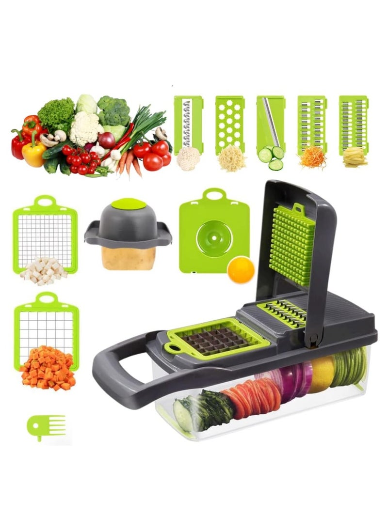 AROAQ - All-in-1 Vegetable Chopper with 8 Blades - Mandoline Slicer - Pro Food Chopper with Container - Veggie Salad Onion Chopper - Potatoe Dicer French Fry Cutter - Cheese Grater - Stainless Steel material - Image 1