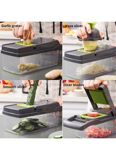 AROAQ All-in-1 Vegetable Chopper with 8 Blades - Mandoline Slicer - Pro Food Chopper with Container - Veggie Salad Onion Chopper - Potatoe Dicer French Fry Cutter - Cheese Grater - Stainless Steel material  - Image 2