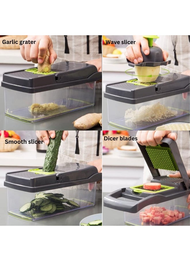 AROAQ - All-in-1 Vegetable Chopper with 8 Blades - Mandoline Slicer - Pro Food Chopper with Container - Veggie Salad Onion Chopper - Potatoe Dicer French Fry Cutter - Cheese Grater - Stainless Steel material - Image 1