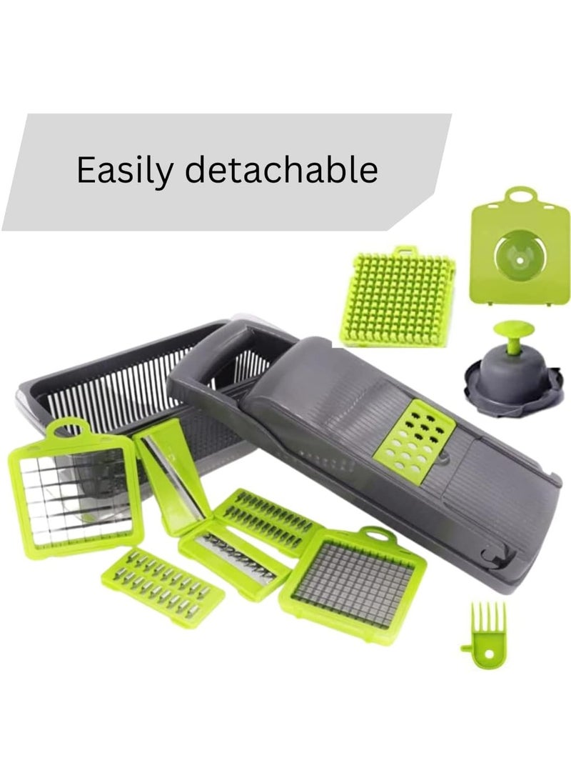 AROAQ - All-in-1 Vegetable Chopper with 8 Blades - Mandoline Slicer - Pro Food Chopper with Container - Veggie Salad Onion Chopper - Potatoe Dicer French Fry Cutter - Cheese Grater - Stainless Steel material - Image 1
