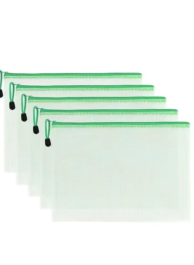 5 قطع حقائب وثائق A4 بسحاب، حقائب تخزين خضراء من PVC مقاس 12.99 × 9.06 بوصة - Image 5