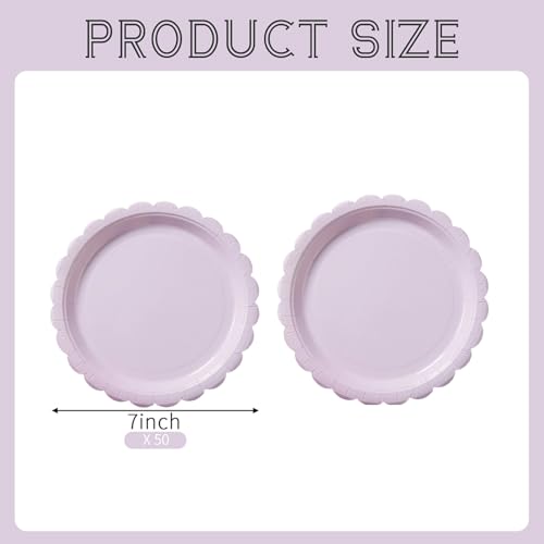 BEFORYOU 50PCS Scalloped Disposable Paper Plates Dessert Cake Party Plates for Baby Shower, Wedding,Bridal Shower Birthday Party Supplies (Purple, 7IN) - Image 2
