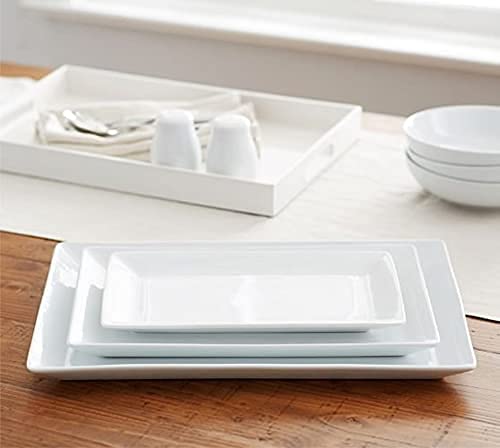 Ochtend ® Serving Tray Platter Rectangular Shape Plastic Trays for Drink Breakfast Tea Dinner Coffee Salad Food for Dinning Table Home Kitchen. (Set of 3 Different Size Pieces. White) - Image 1