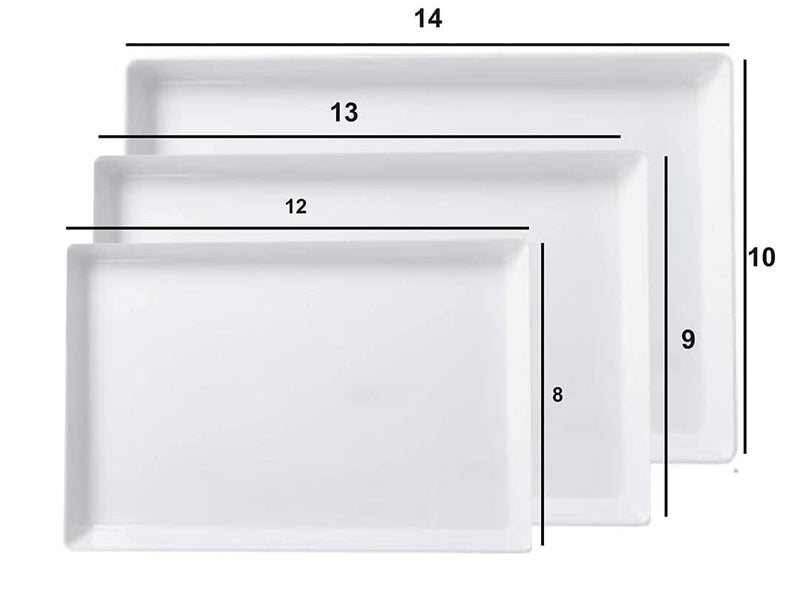 Ochtend ® Serving Tray Platter Rectangular Shape Plastic Trays for Drink Breakfast Tea Dinner Coffee Salad Food for Dinning Table Home Kitchen. (Set of 3 Different Size Pieces. White) - Image 2
