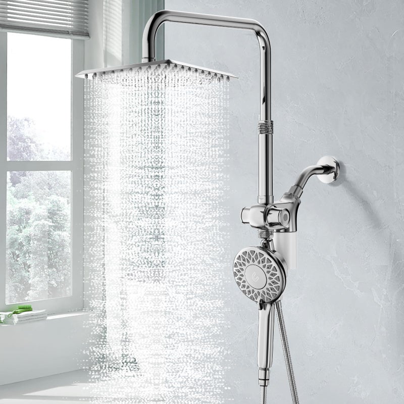 SINGSUO Filtered Rain Shower Head with Handheld Spray Combo High Pressure Dual Shower Head with Filter for Hard Water Modern Magnetix Double Shower Head and Handle Set Adjustable Lift Bar Chrome
