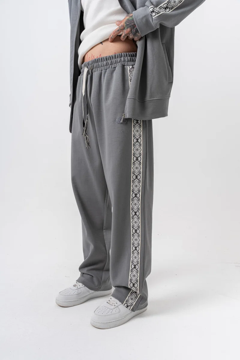 ريسباير بنطلون رياضي رجالي شتوي مزدوج الوجه بنقشة دمشقية مخططة رمادي مدخن