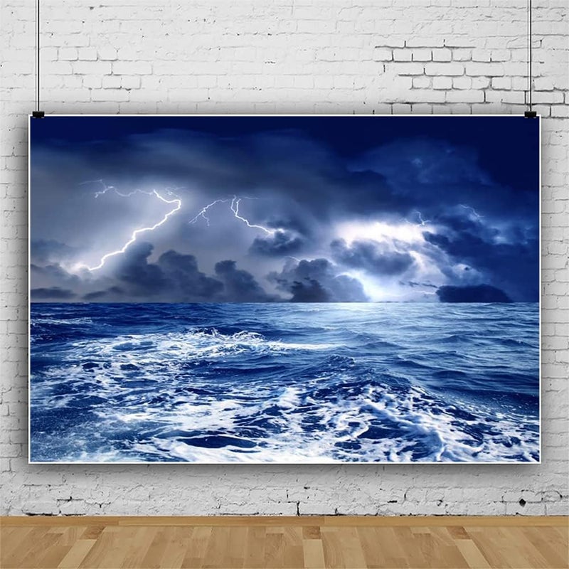 Renaiss Stormy Sea Backdrop for Photoshoot Adults Kids Portrait Dazzling Lightning Ocean Night Caribbean Sea Photography Background Birthday Nautical Pirate Themed Party Decor 7x5ft Photo Booth Props - Image 2