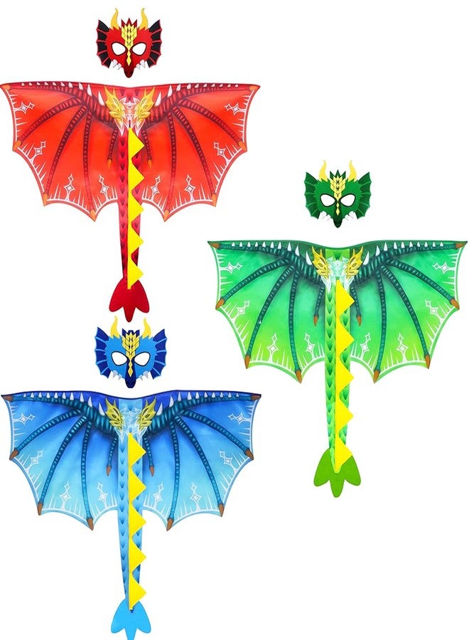 D.Q.Z 6 Pcs Dinosaur-Dragon-Wings-Costumes and Masks for Kids Dinosaur Party, Halloween Girls Boys' Dress Up Capes for Dino Birthday Party Favors - Image 1