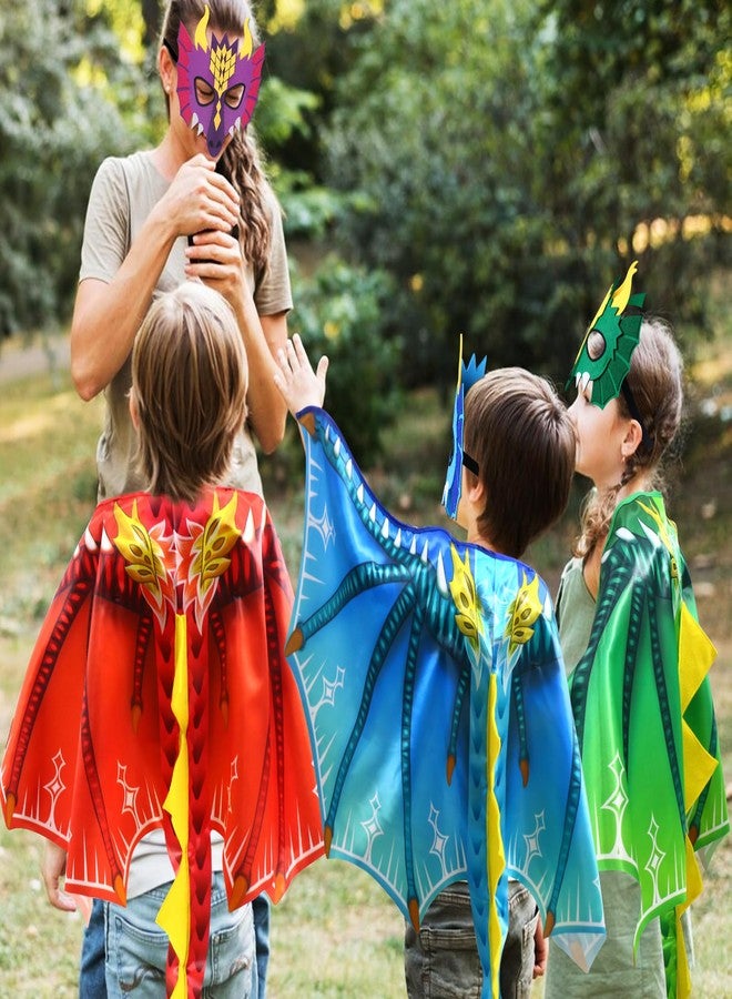 D.Q.Z 6 Pcs Dinosaur-Dragon-Wings-Costumes and Masks for Kids Dinosaur Party, Halloween Girls Boys' Dress Up Capes for Dino Birthday Party Favors - Image 2
