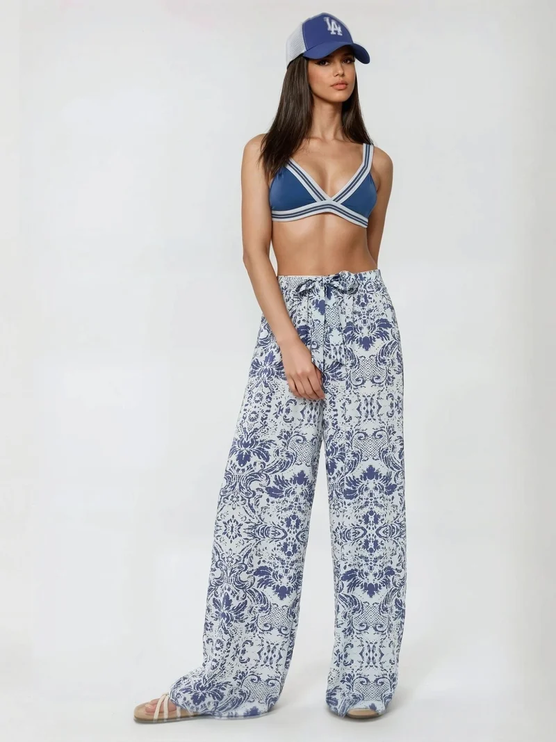 Hiccup Orange Printed Wide Leg Pants with Drawstring for Women | Best Price UAE