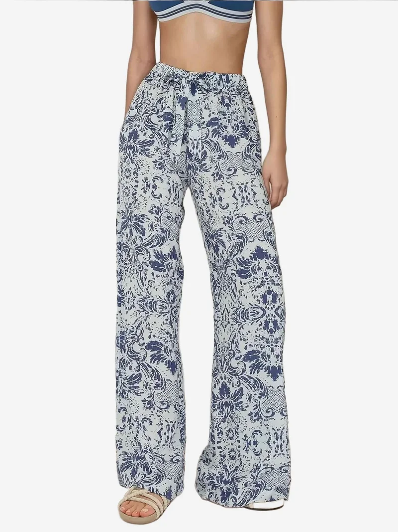 زوبعة بنطلون واسع الساق مطبوع برباط