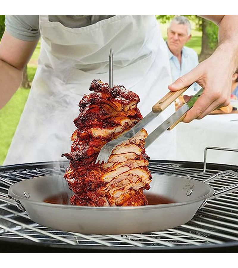 1 Round Vertical Stainless Steel Barbecue Pot With 3 Removable Skewers Outdoor Spiral Baking Pan Camping Meat Pan Household Grilled Chicken Roll Pan Round Grill Pan - Image 1