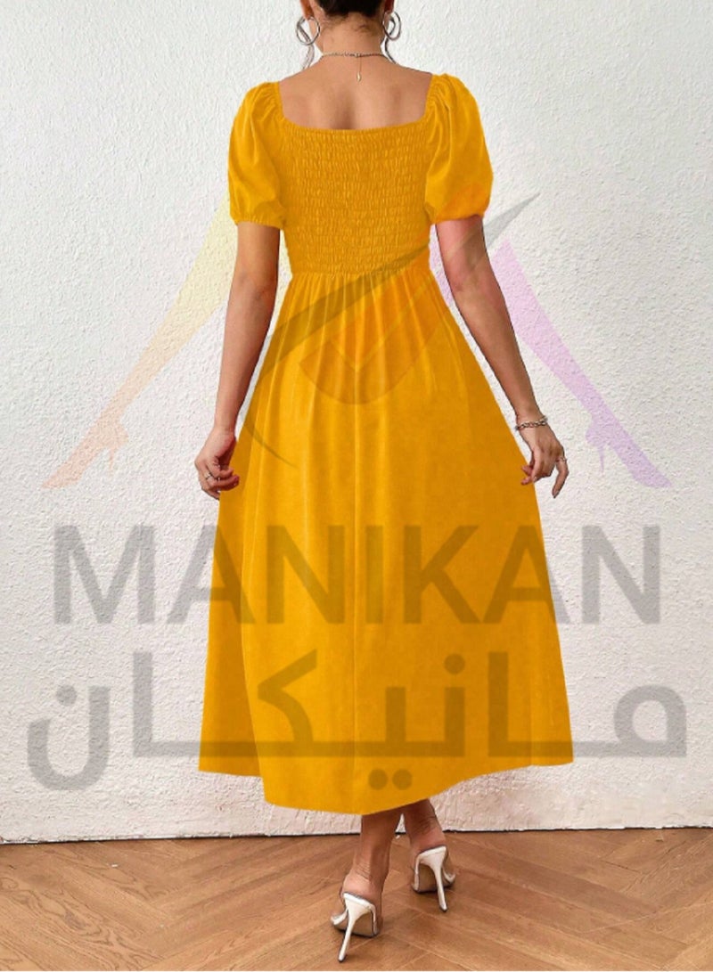 MANIKAN Elegant Dress with Puffed Sleeves and Side Slit- one size  - Image 2