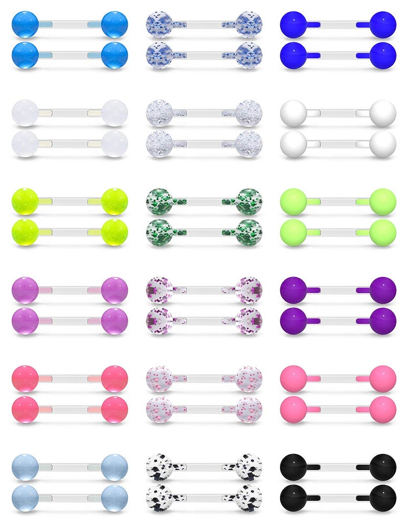 SCERRING 14G Nipple Rings Acrylic Bioflex Flexible Internally Threaded Tongue Ring Nipplerings Barbell Body Piercing Jewelry Retainer For Women Men Glow In Dark 14mm 36PCS