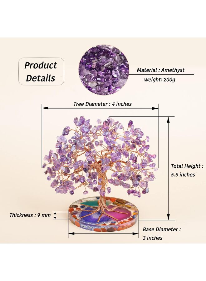 LAMAY 7 Chakra Healing Crystal Stones Tree, Amethyst Leaf Wire Wrapped on Natural Agate Slice Base, Home Office Desk Living Room Feng Shui Decoration for Wealth and Luck - Image 2