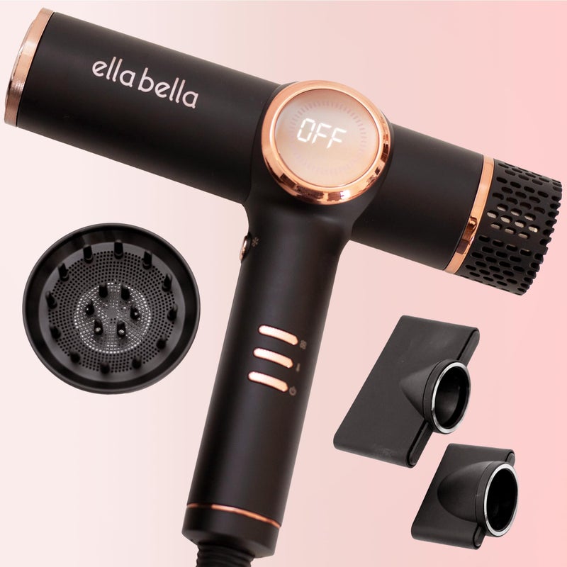 ELLA BELLA® Professional Ionic Hair Dryer with Diffuser • Negative Ion Blow Dryer • Suitable All Hair Types • Intelligent Heat Control & Rapid Drying Speeds • Lightweight Design • Low Noise Technology - Image 1