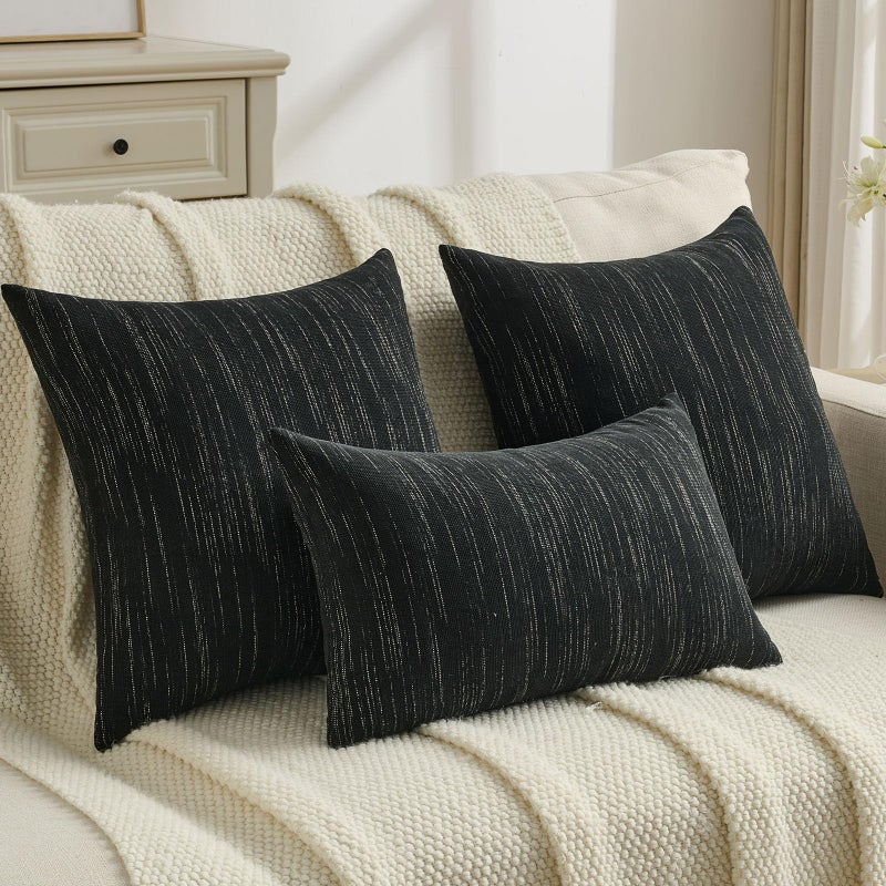 FUTEI Black Chenille Throw Pillow Covers 18x18 Inch Set of 2,Soft & Cozy Meteor Dotting Textured Cushion Cases,Modern Home Decor for Couch Living Room - Image 5