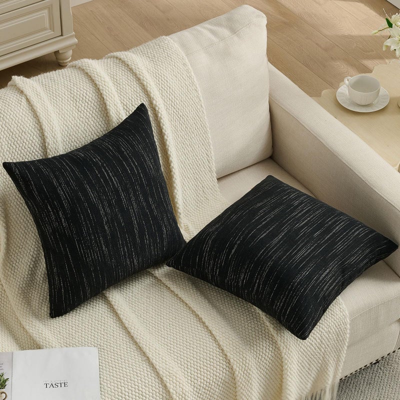 FUTEI Black Chenille Throw Pillow Covers 18x18 Inch Set of 2,Soft & Cozy Meteor Dotting Textured Cushion Cases,Modern Home Decor for Couch Living Room - Image 4