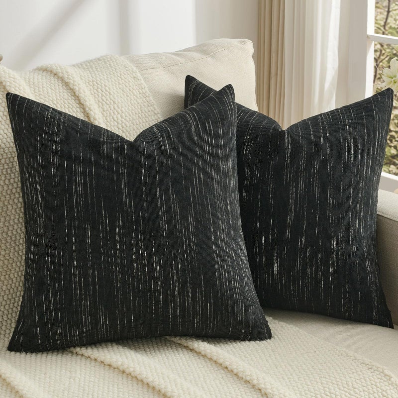 FUTEI Black Chenille Throw Pillow Covers 18x18 Inch Set of 2,Soft & Cozy Meteor Dotting Textured Cushion Cases,Modern Home Decor for Couch Living Room - Image 1