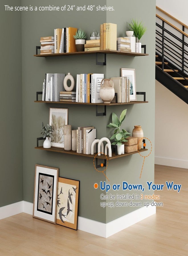Harwaya Floating Book Shelves for Wall 3-Pack, 24 Inch Long Wall Mount Bookshelf for Bedroom, Rustic Farmhouse Wood Hanging Bookshelves for Living Room Office Books Plants (Dark Brown) - Image 5