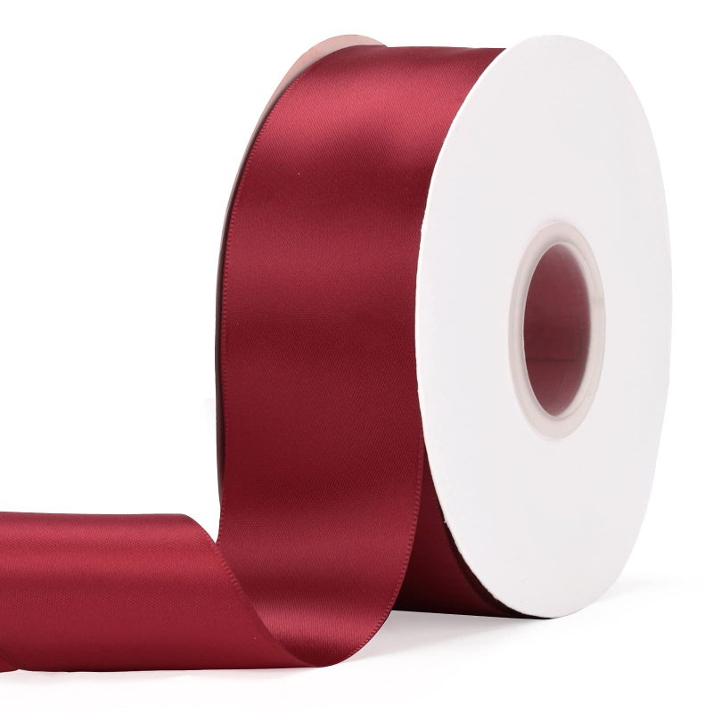 Ewaymado Solid Color Wine Red Double Faced Satin Ribbon 2 X 50 Yards Fabric Ribbons Perfect for Wedding and Party DecorationGift Wrapping Sewing Crafts