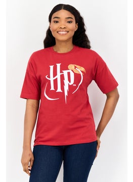 Harry Potter Women Crew Neck Short Sleeve Brand Logo T-Shirt, Red  - Image 1