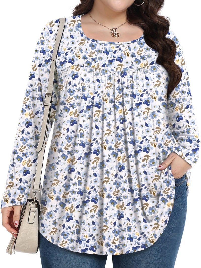PEVRL Womens Plus Size Tops Long Sleeve Shirts 2025 Fall Tunic Lantian wildflower 3X - Image 1