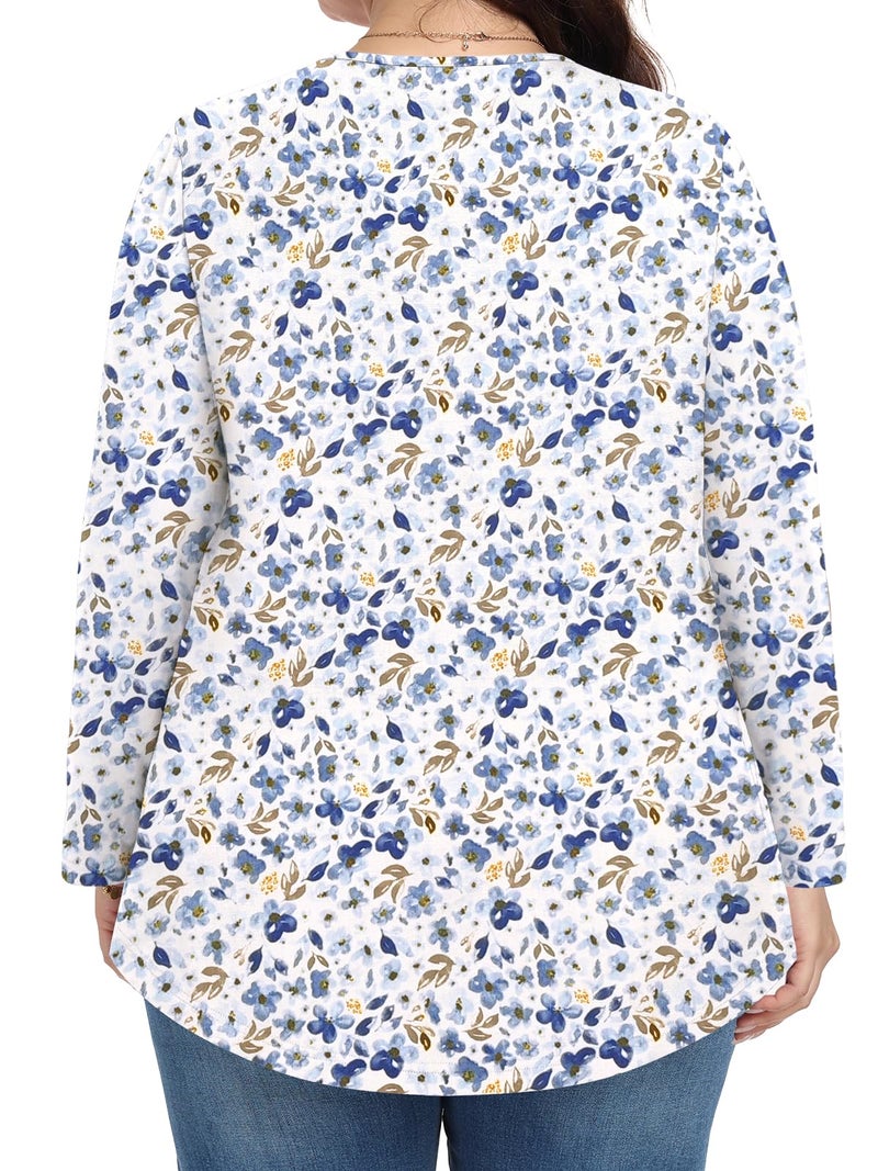 PEVRL Womens Plus Size Tops Long Sleeve Shirts 2025 Fall Tunic Lantian wildflower 3X - Image 4