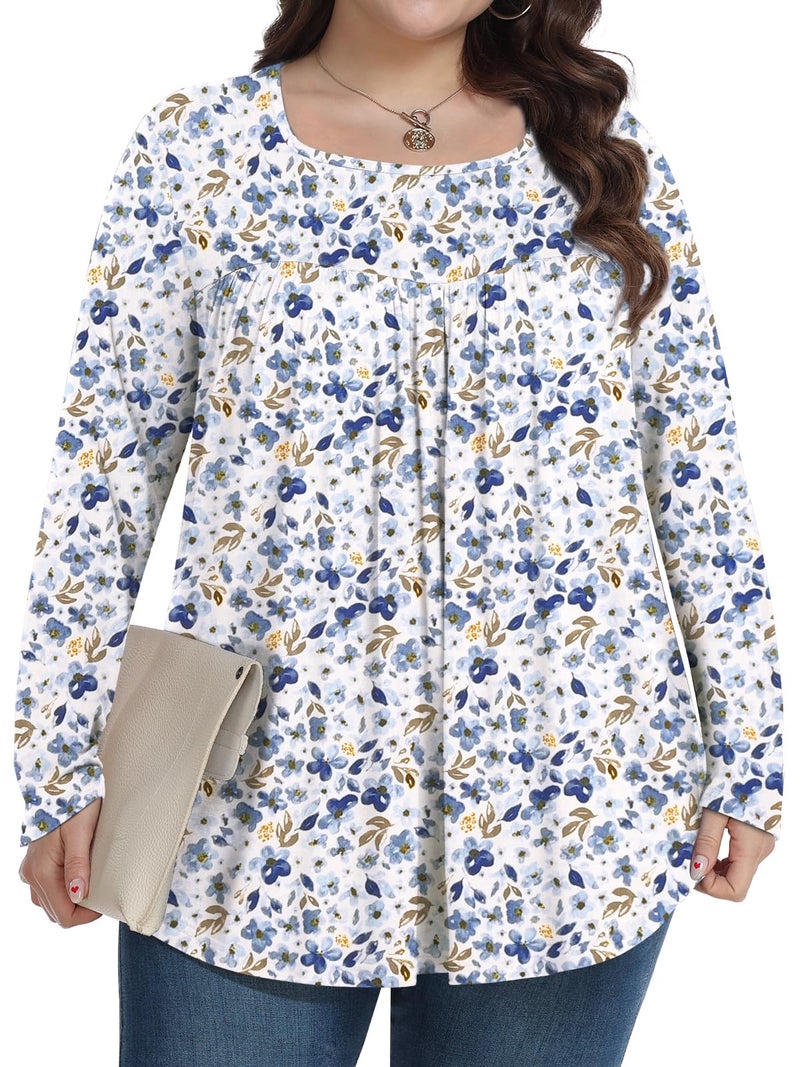PEVRL Womens Plus Size Tops Long Sleeve Shirts 2025 Fall Tunic Lantian wildflower 3X - Image 3
