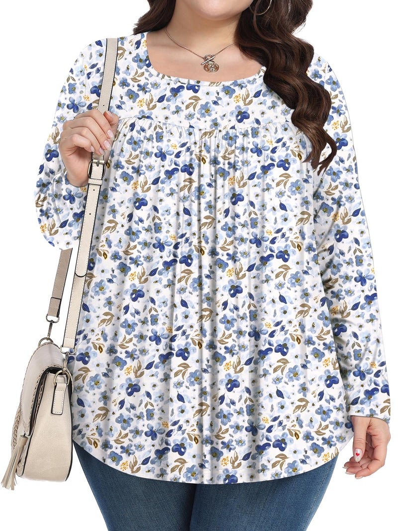 PEVRL Womens Plus Size Tops Long Sleeve Shirts 2025 Fall Tunic Lantian wildflower 3X - Image 2
