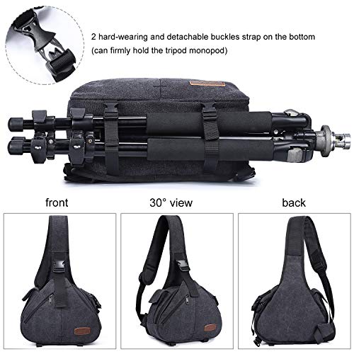 S-ZONE Canvas Camera Sling Bag DSLR Lens Anti-theft Backpack Shoulder Crossbody Case with Tripod Holder - Image 5