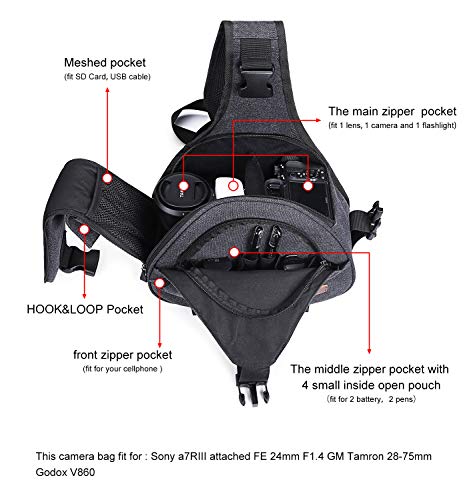 S-ZONE Canvas Camera Sling Bag DSLR Lens Anti-theft Backpack Shoulder Crossbody Case with Tripod Holder - Image 4