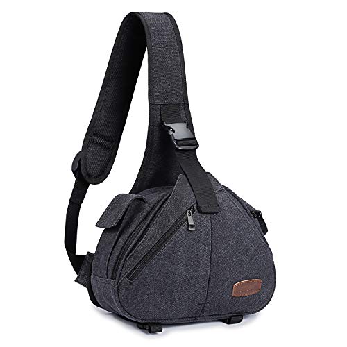 S-ZONE Canvas Camera Sling Bag DSLR Lens Anti-theft Backpack Shoulder Crossbody Case with Tripod Holder - Image 1