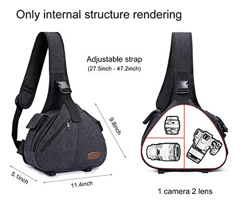 S-ZONE Canvas Camera Sling Bag DSLR Lens Anti-theft Backpack Shoulder Crossbody Case with Tripod Holder - Image 2