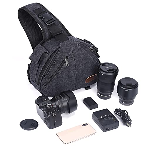 S-ZONE Canvas Camera Sling Bag DSLR Lens Anti-theft Backpack Shoulder Crossbody Case with Tripod Holder - Image 3