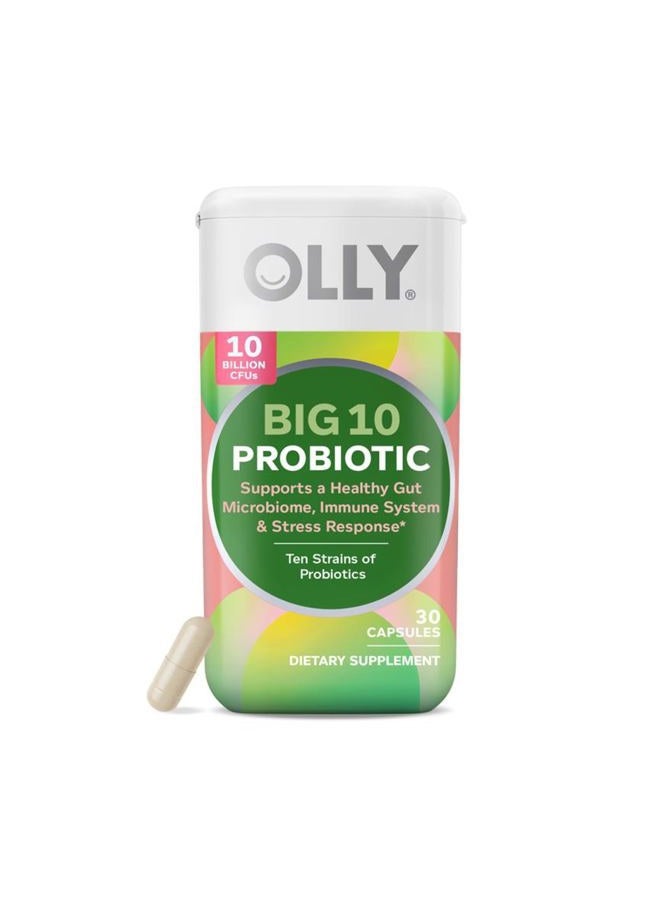 OLLY بيغ 10 بروبيوتيك، يدعم ميكروبيوم الأمعاء الصحي،* 10 مليار وحدة تشكيل مستعمرات، 30 يوم إمداد - 30 حبة - Image 1
