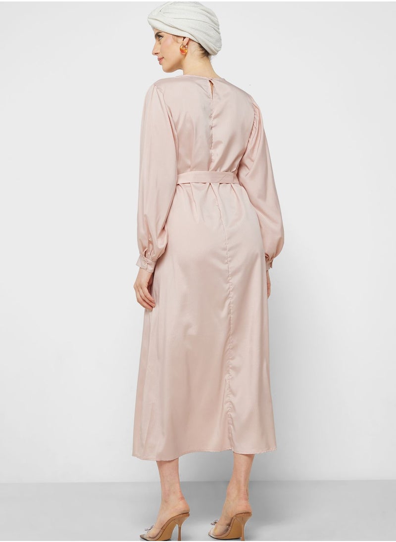 Puff Sleeve Belted Dress