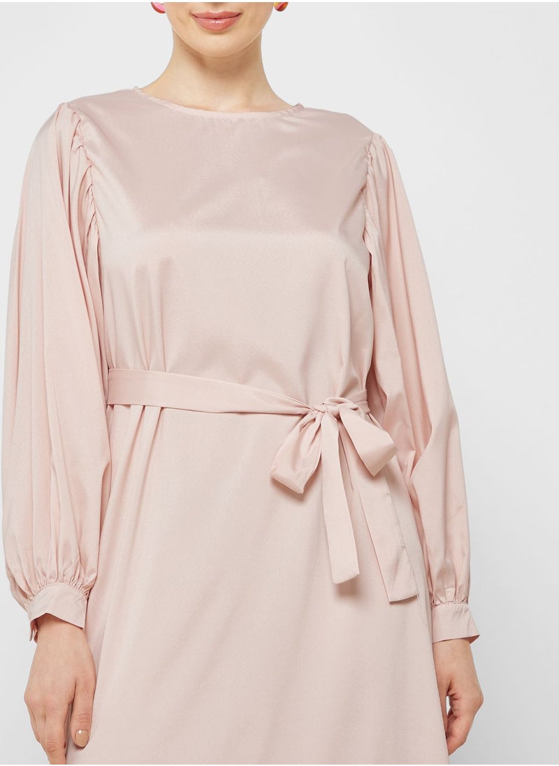 Puff Sleeve Belted Dress